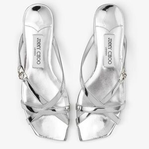 JIMMY CHOO
Jess Flat Silver Liquid Metal Leather Flat Sandals
